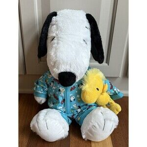 Snoopy Build A Bear Dog In Pj’s Blue Sky Peanuts Plush Toy 18 With Woodstock